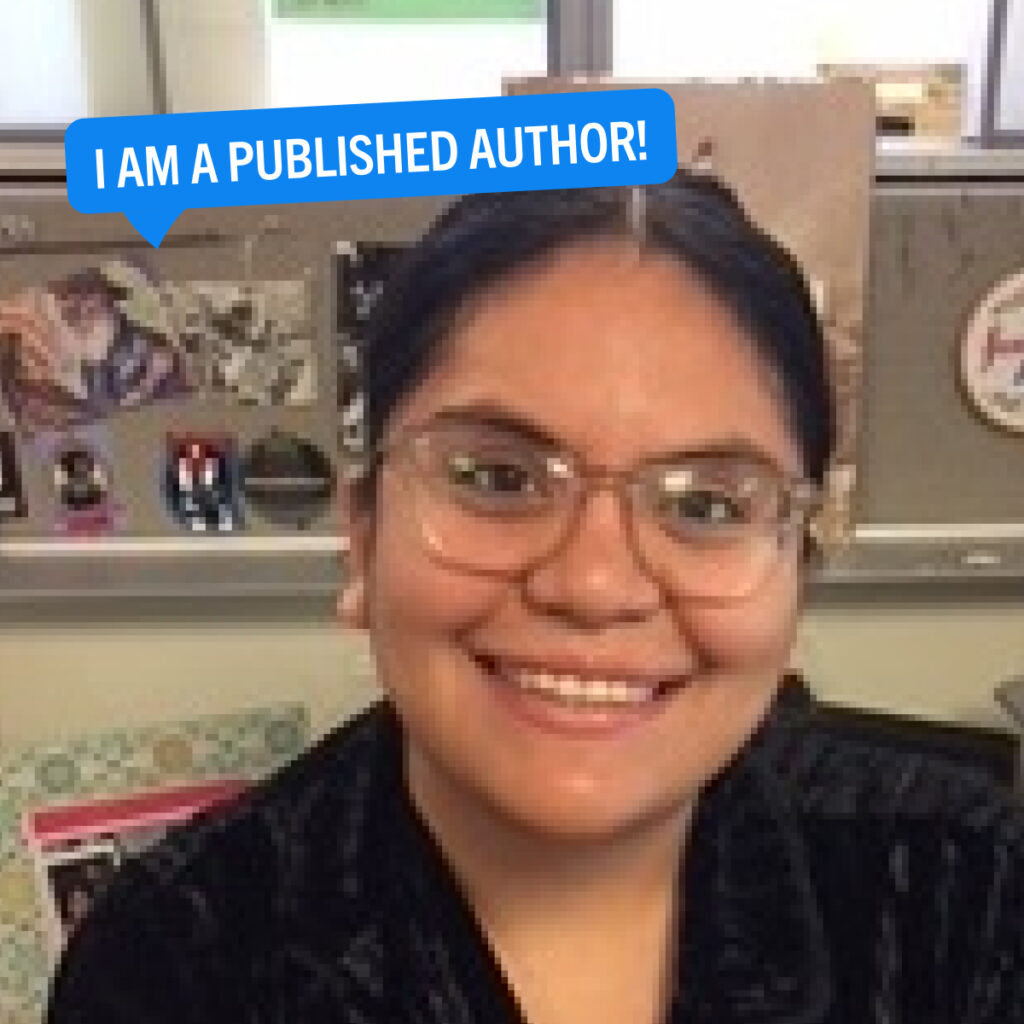 Portrait of Katherine "Kat" Trejo with a colorful tag displaying their fun fact "I am a published author!"